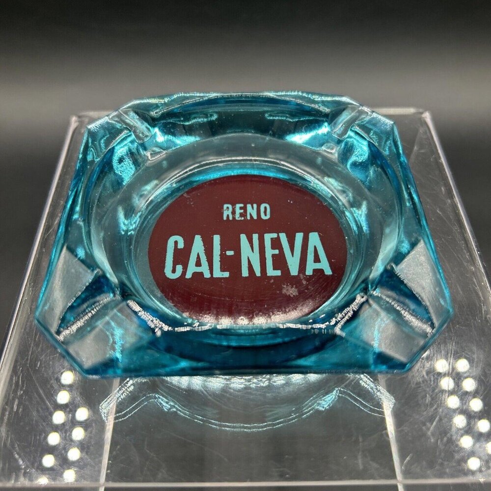 Hazel Atlas Capri Blue 3 3/4” Square Advertising Ashtray Reno Cal-Neva